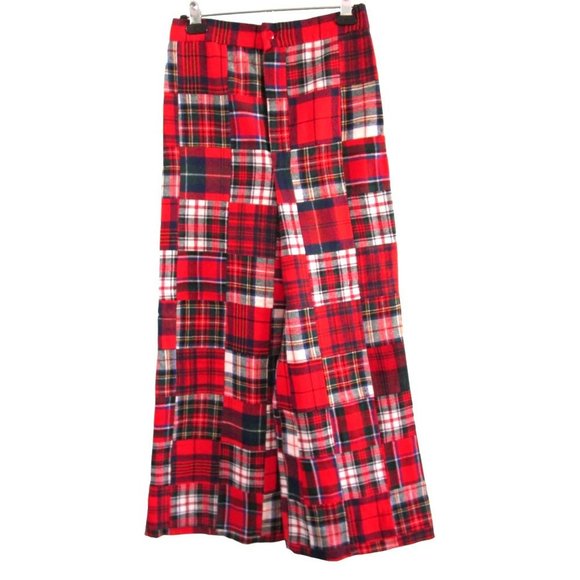 Wool Plaid Patchwork Flare Pants Lined No Tag Vintage Hand Made See Measurements - Picture 1 of 15